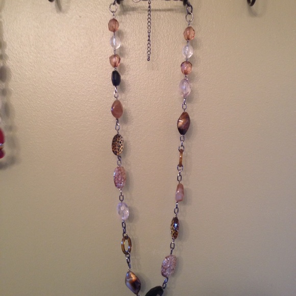 Necklace w/ Clear, Brown, Peach, Leopard beads
