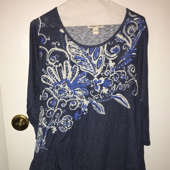 Blue Long Sleeved Embellished Top