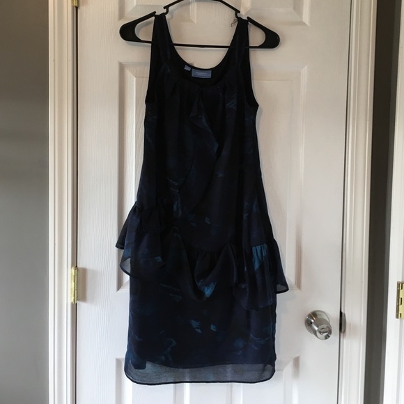 Spaghetti strap water color dress ruffle detail