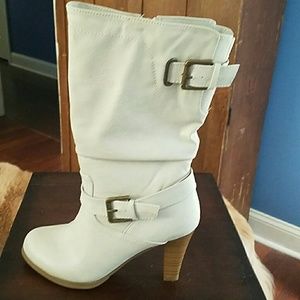 3 inch heel boots with zipper and buckles