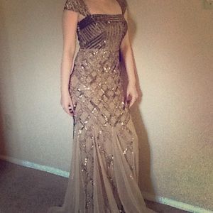 Adrianna Papell Cap Sleeve Beaded Gown, Size 2