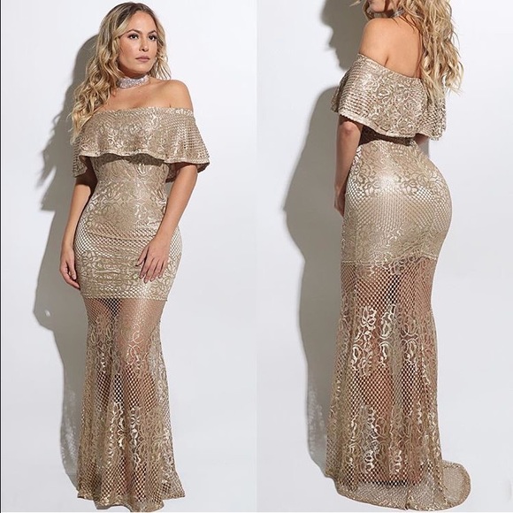 Off the Shoulder Gold Gown/Dress