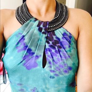 Bebe Marbled Top with Embellished Neck