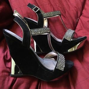 Sexy velvet and rhinestone wedge heels