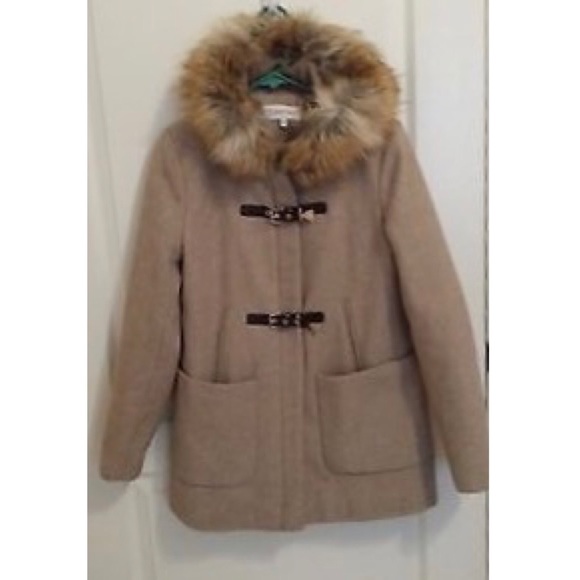 Calvin Klein faux fur hooded buckle coat Xs