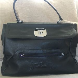 Authentic large black leather Longchamp tote