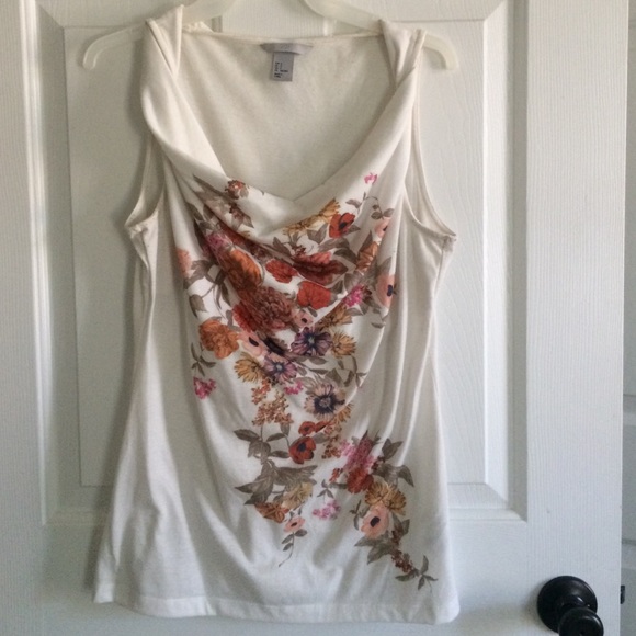 Sleeveless H&M draped neckline shirt w/ florals, S