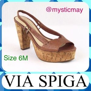 Via Spiga Shoes - VIA SPIGA Cognac Leather Chunky Heel Peep Toes 6M Via Spiga Shoes - VIA SPIGA Cognac Leather Chunky Heel Peep Toes 6M