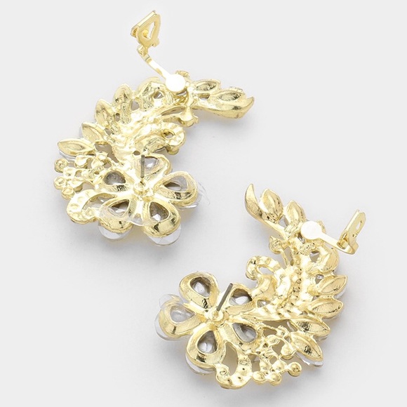 Rose gold crystal post & clip earrings & cuffs. - Picture 2 of 2