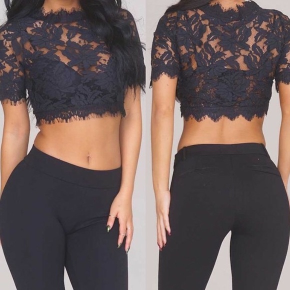 Tops - Black Lace Crop Top