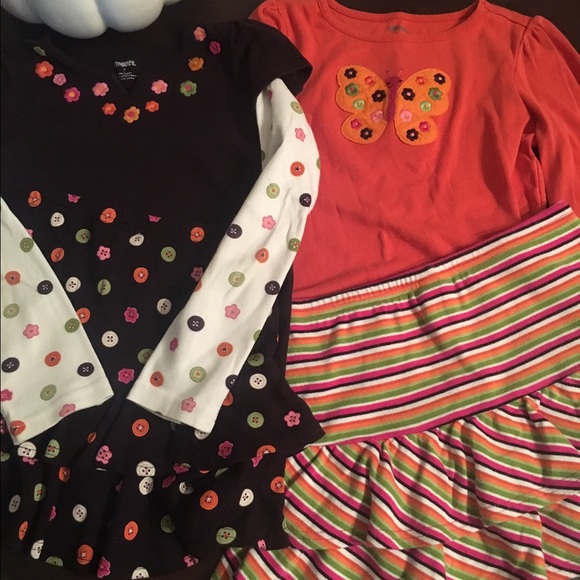 Gymboree button theme skirt and top sets