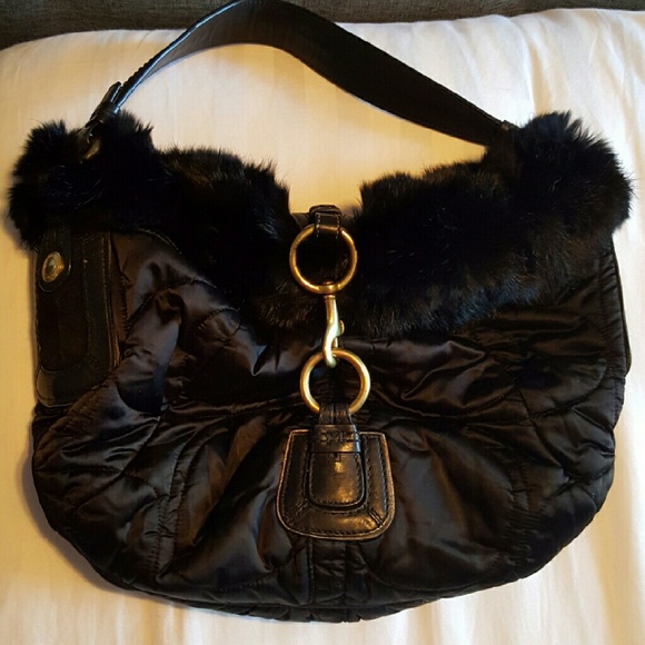 Authentic Black Coach Purse with Real Rabbit Fur