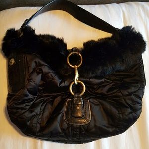 Authentic Black Coach Purse with Real Rabbit Fur