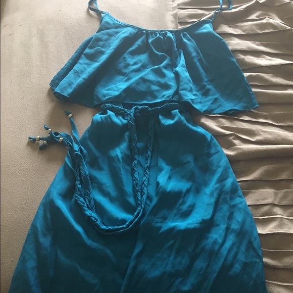 Turquoise waist tie blouse