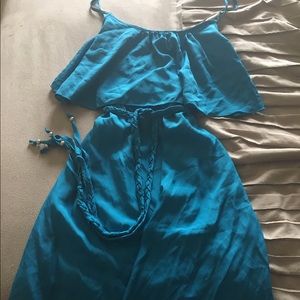 Turquoise waist tie blouse