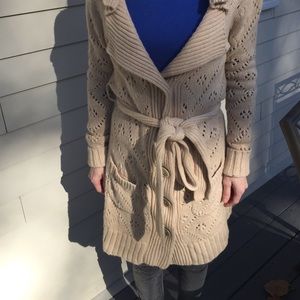 Searle thick long cashmere cardigan belted small