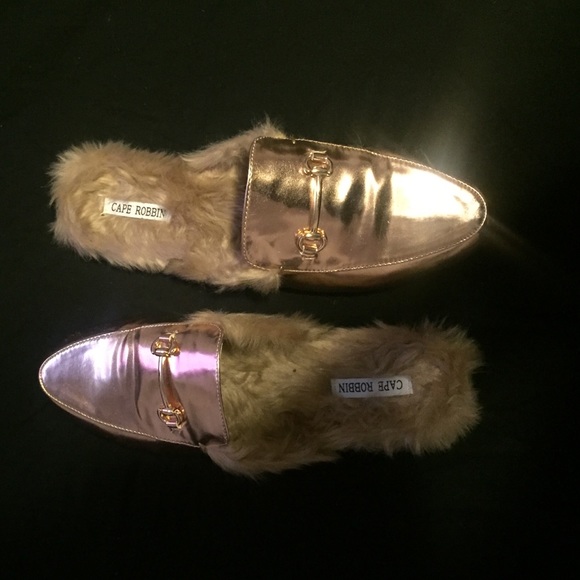 Rose Gold Faux Fur Loafer Slipper