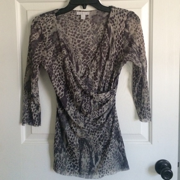 NY&Co faux wrap leopard/animal print top, M