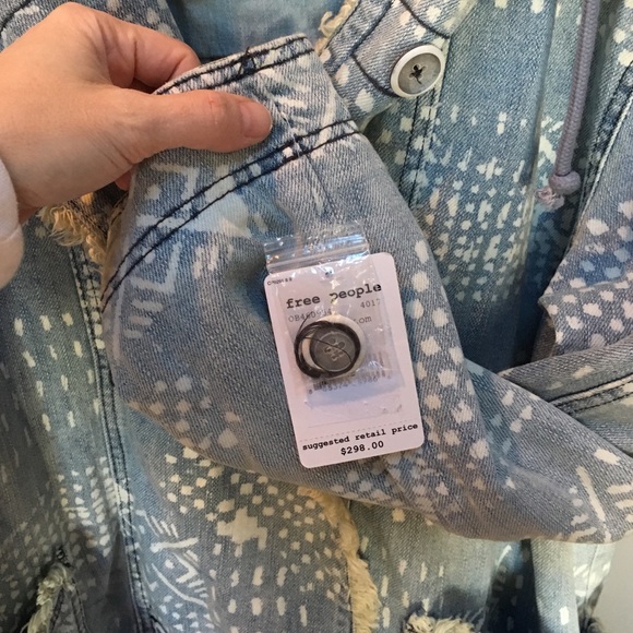 NWT Free People distressed denim Sherpa coat - Picture 3 of 4