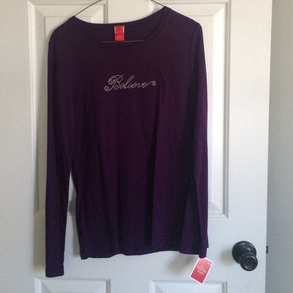 Purple holiday "Believe" long sleeve top, small - Picture 1 of 4