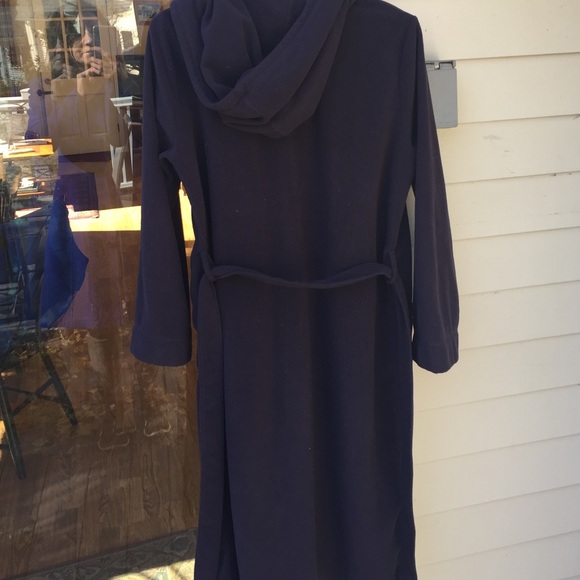 Lands end fleece hooded did bathrobe  pockets navy