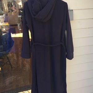Lands end fleece hooded did bathrobe  pockets navy