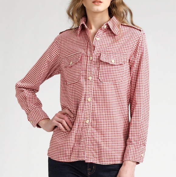 Current/Elliott Button Down Gingham Checkered Red