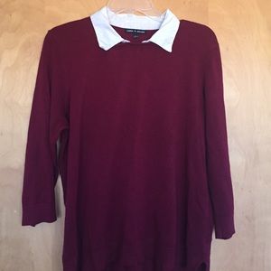 Red Cable and Gauge Sweater with White Collar