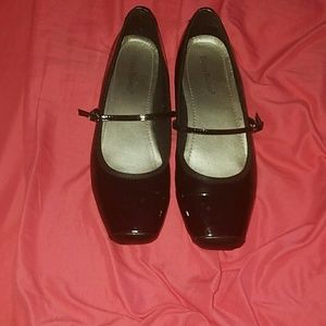 Black square toe flats