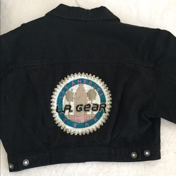LA GEAR cropped black denim jacket