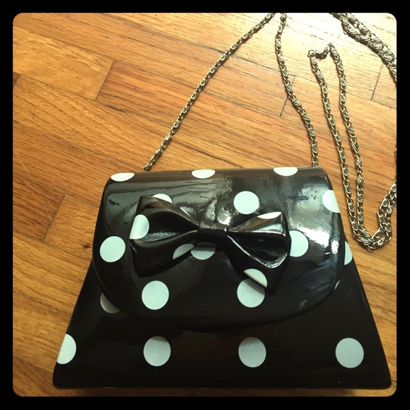 JustFab crossbody black with white polka dots