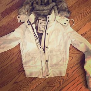 Faux fur lined cream bomber-style jacket