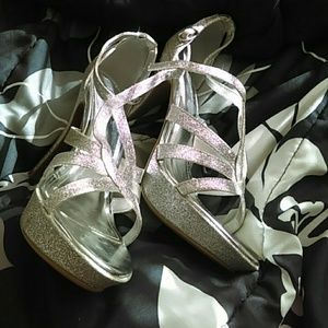 Shining silver high heel shoes