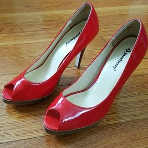 Red peep toe heels