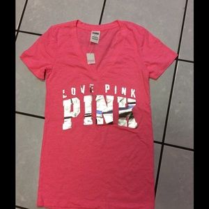 PINK foil tee SM NWT