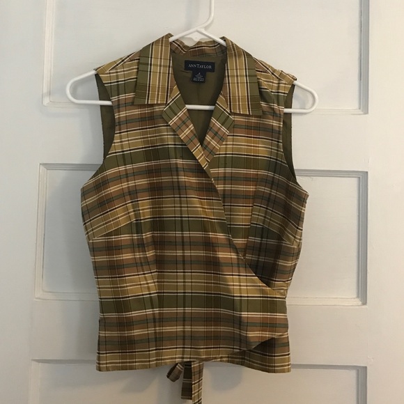 Ann Taylor wrap top, plaid, 100% silk, size 4