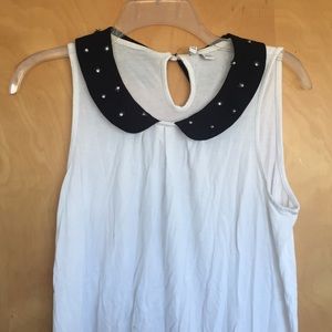 White Tank Top with Black Collar