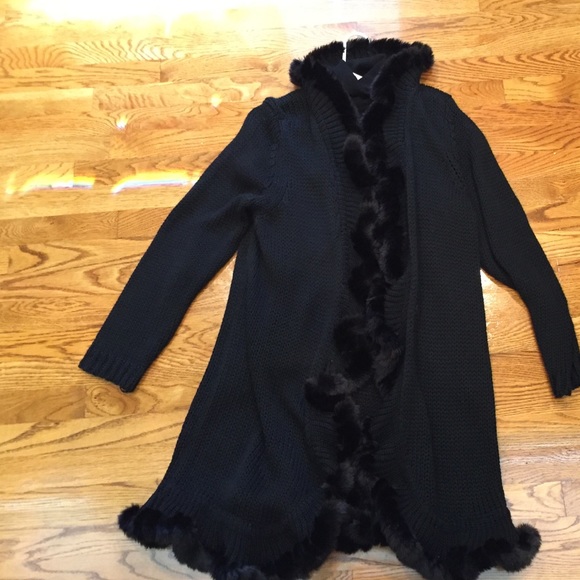 Chico's black knit sweater with faux fur