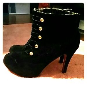 Black velvet ankle boots