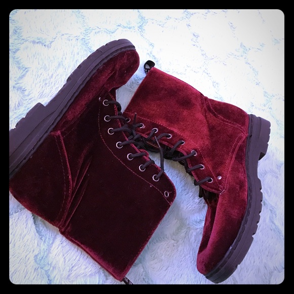 Red Wine Velvet Women's Combat Boots 2 for $15