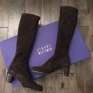 Stuart Weitzman Suede Lipread Boots - dark brown