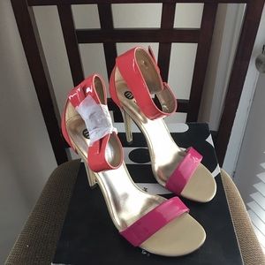Tan Coral and Pink Ankle Strap Sandals