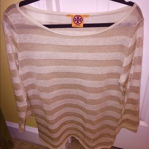 Tory Burch Knit top w/metallic gold thread.