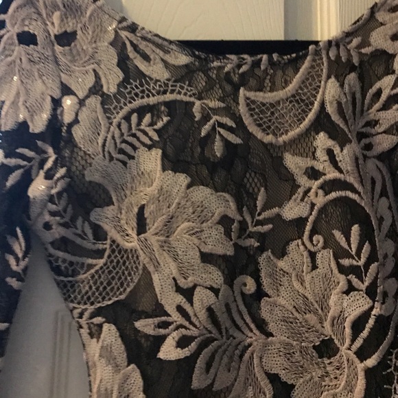 Floral Black and Tan Dip Back Dress - Picture 3 of 4