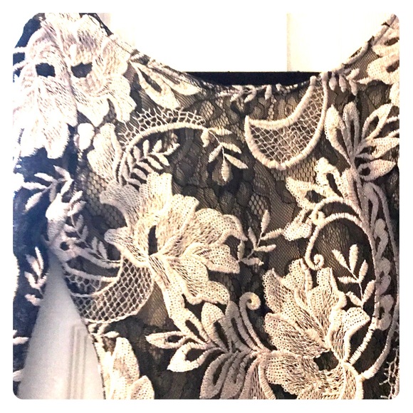 Floral Black and Tan Dip Back Dress - Picture 1 of 4