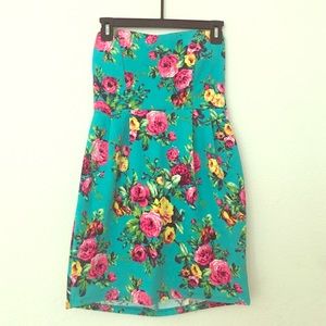 Floral strapless mini dress