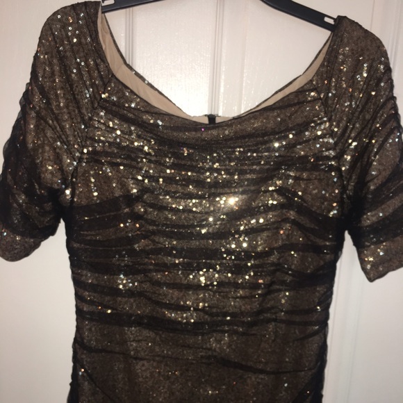🚨🚨SOLD🚨🚨Ralph Lauren Gold Sequined Mesh Dress - Picture 4 of 4