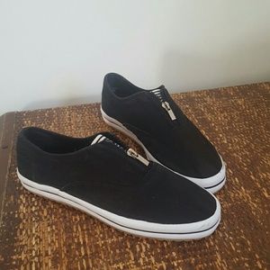 Women's black slip on canvas zip-front shoes