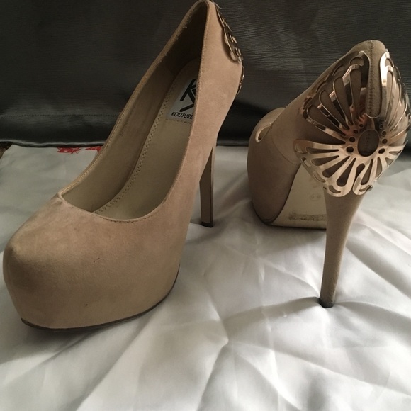 Kiss Kouture Beige Heels with Gold Accent