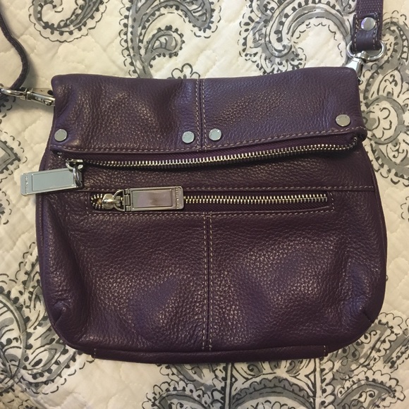 Tignanello Purple Leather Cross Body Purse.
